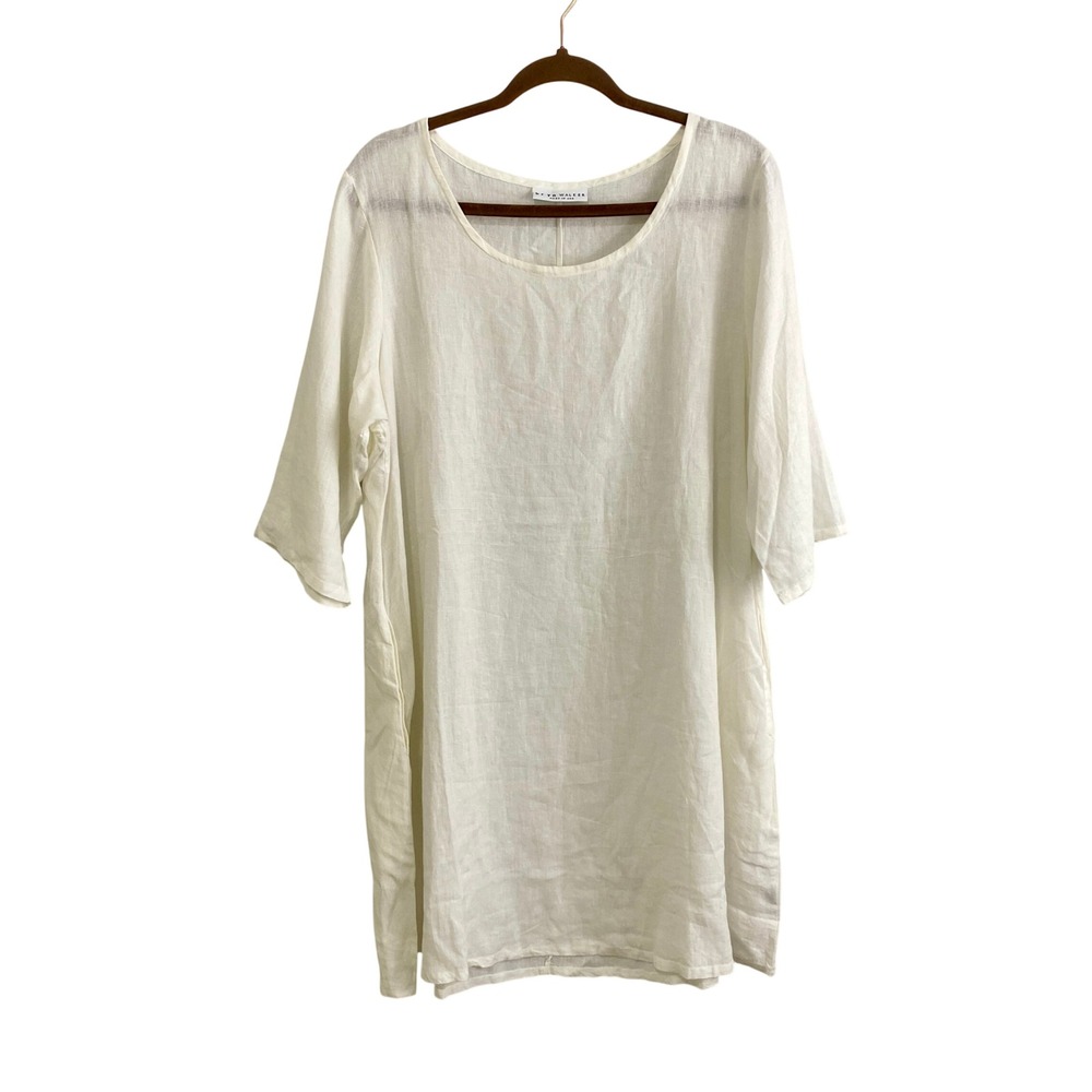 Bryn Walker Tunic Dress Womens Small White Linen Lagenlook Relaxed Scoop Neck